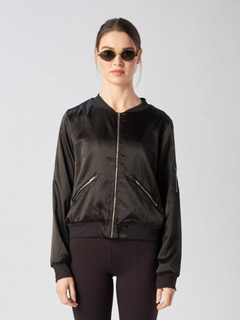 Gottex Black Satin Bomber Jacket Size S